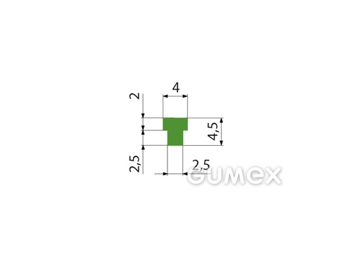 Silikonový profil tvaru "T", 4,5x4/2,5mm, 50°ShA, -60°C/+180°C, zelený (RAL 6017)